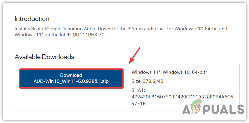 Downloading Audio Driver