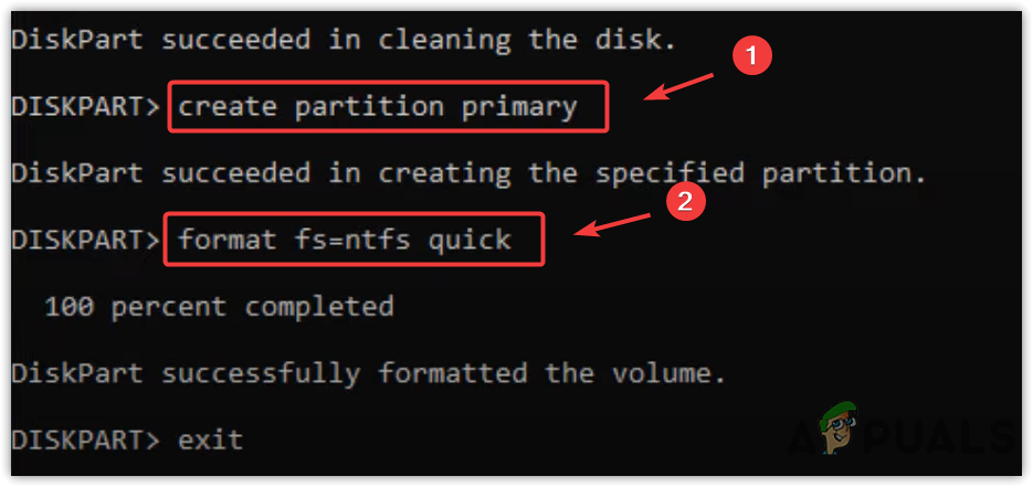 Formatting the disk to NTFS