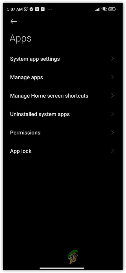 Heading to the Manage Apps settings