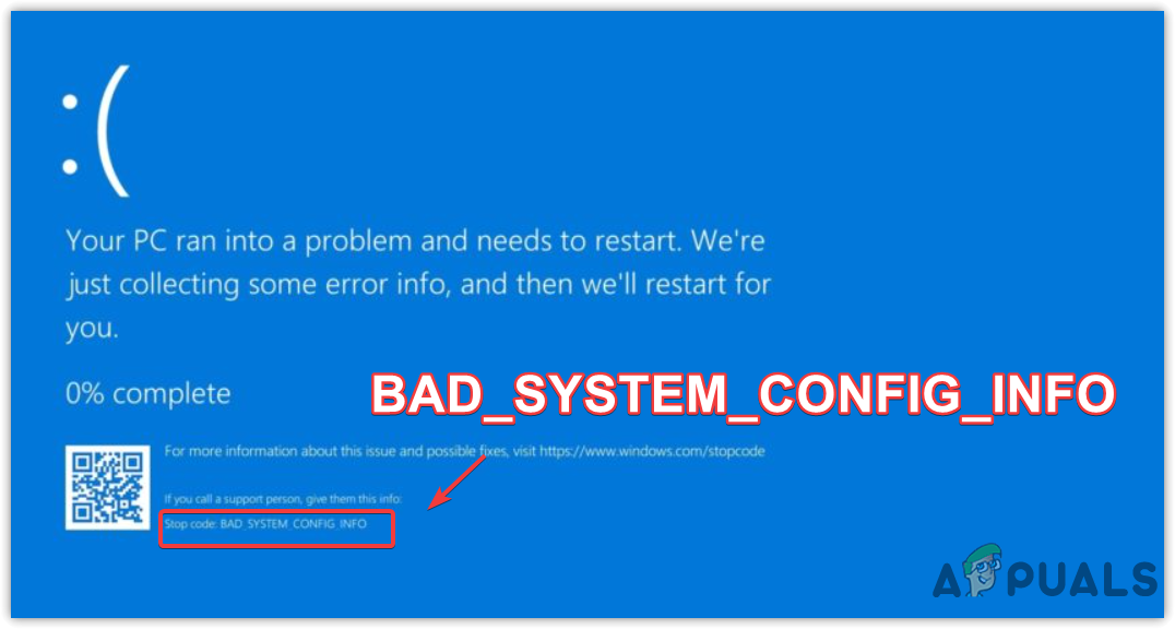 BAD_SYSTEM_CONFIG_INFO Blue Screen of Death (BSOD) Error Screen