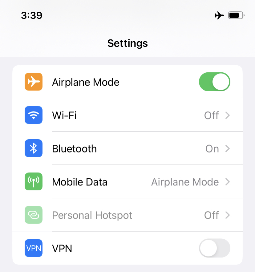 Airplane mode in iPhone