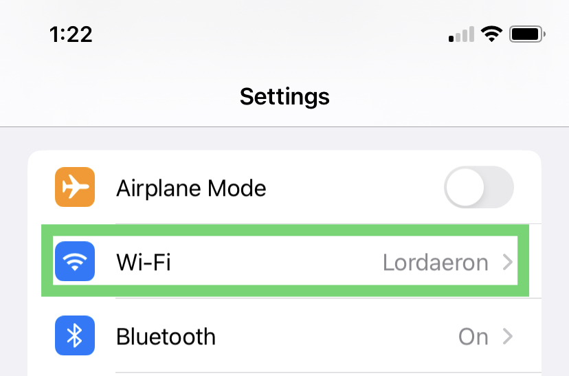 WiFi settings in iOS