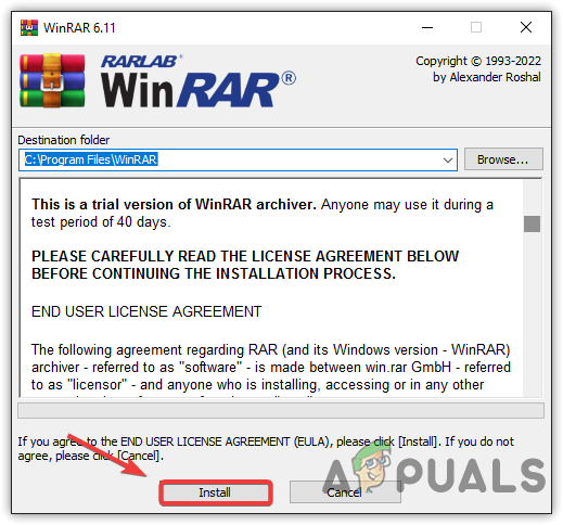 Installing WinRar Application