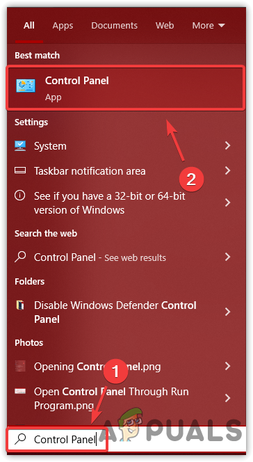 Opening Control Panel From Start Menu By Searching