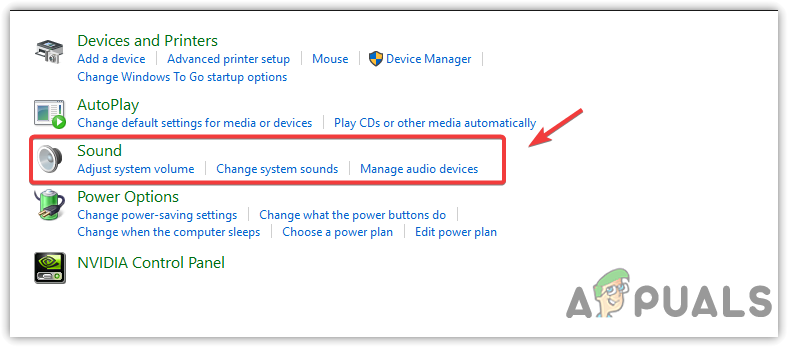 Opening Sound Control Panel Settings