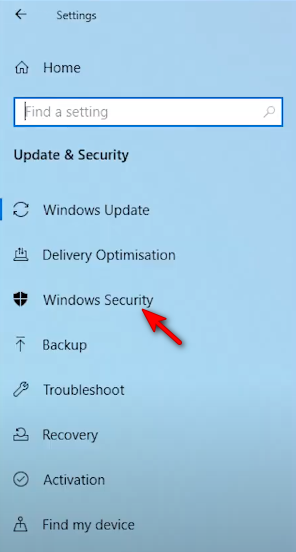 Opening Windows Security Settings