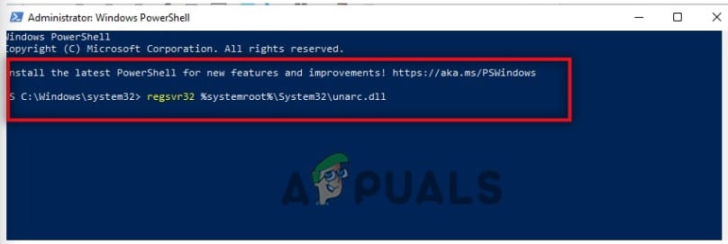 Place Command on Powershell for Registration 