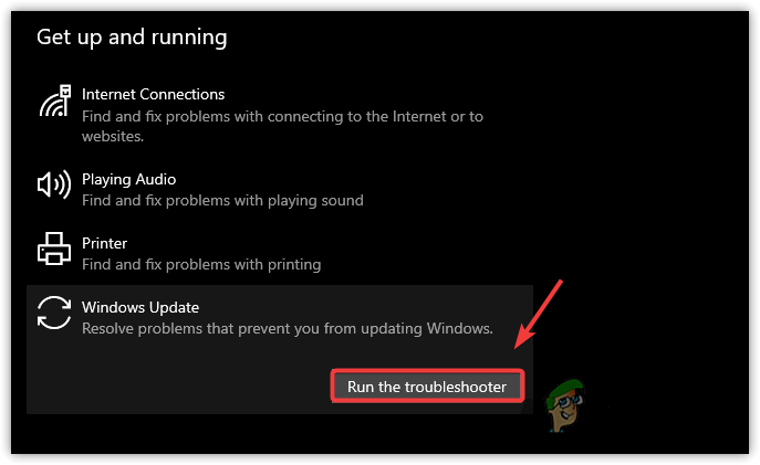 Running Windows update troubleshooter