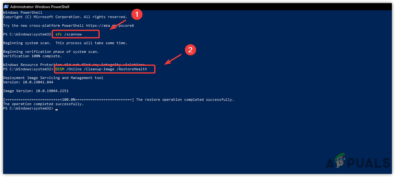 Running DISM and SFC commands using Windows PowerShell