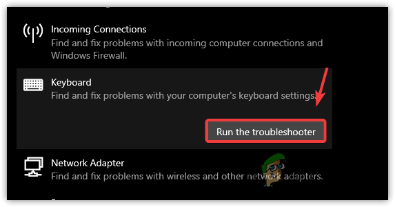 Running Keyboard Troubleshooter