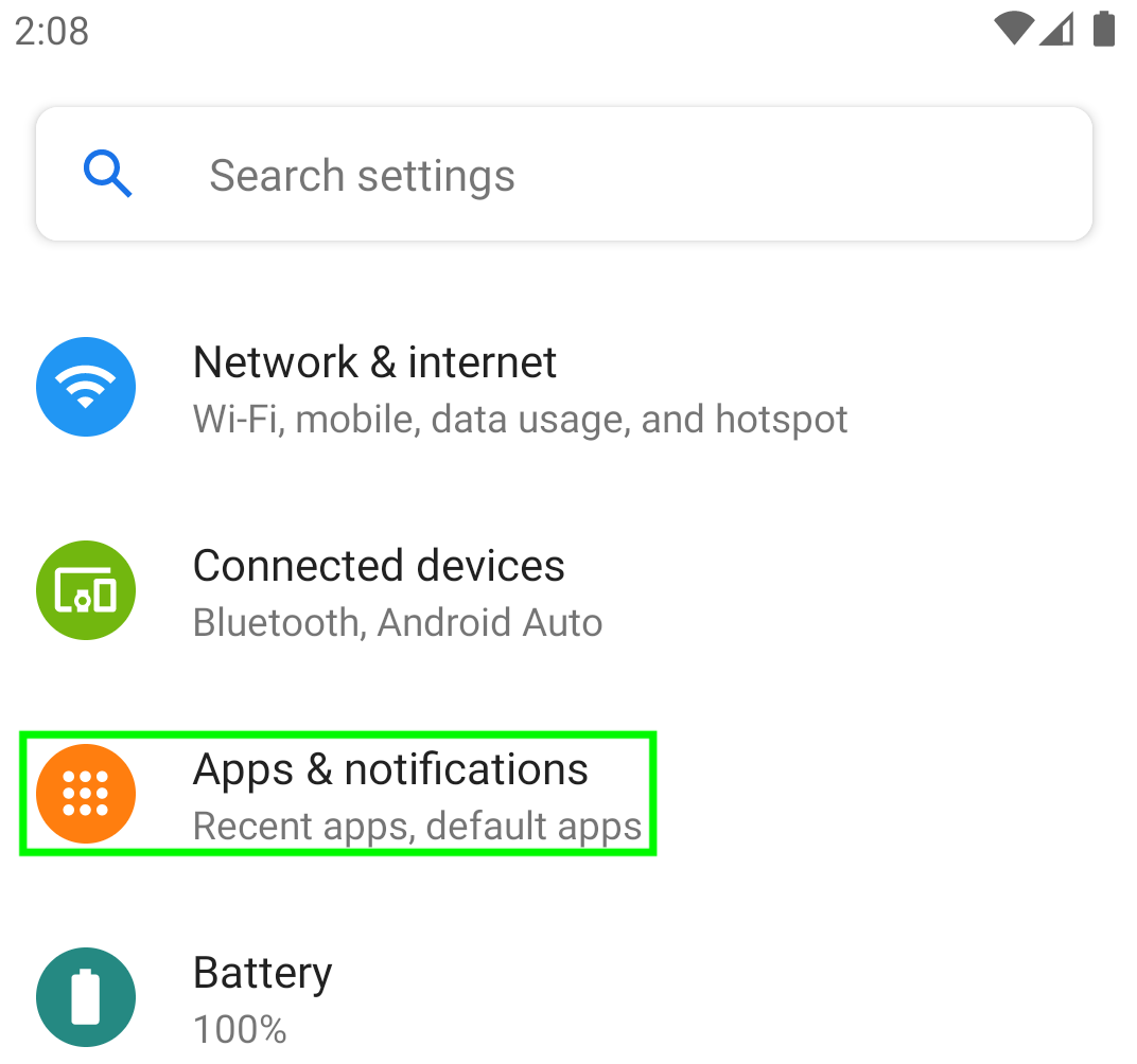 Apps settings in Android
