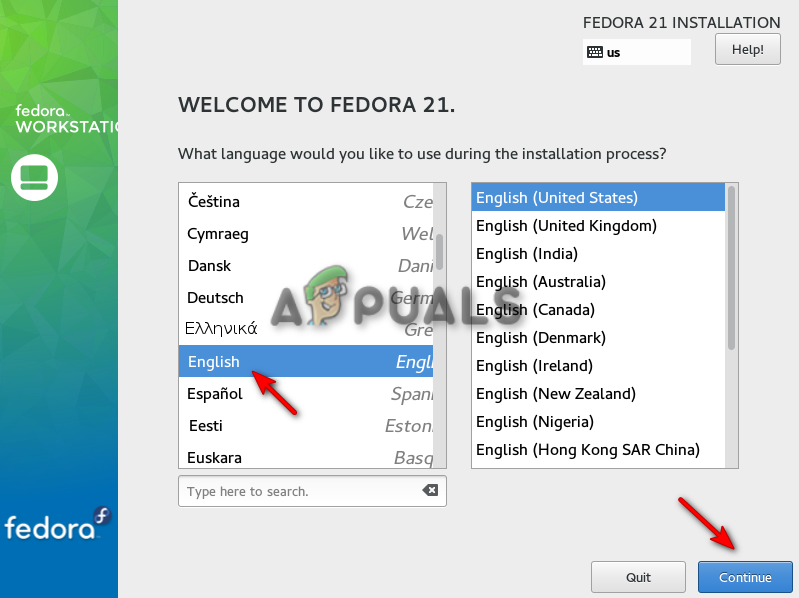 Selecting Language for Fedora
