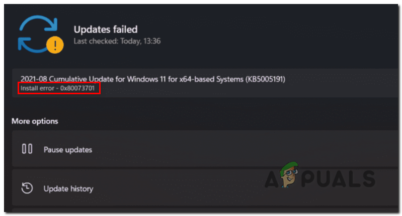 Windows update error code 0x80073701