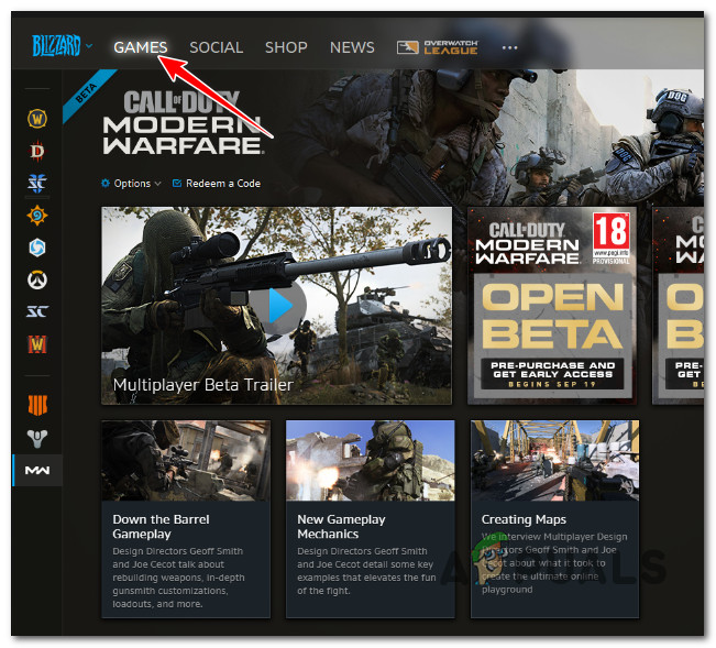 Access the Games menu inside Battle.net