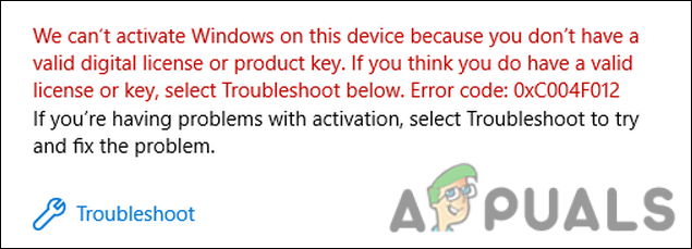Windows Activation Error 0xC004F012