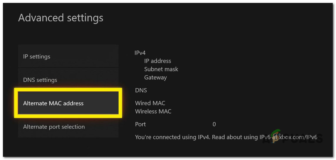 Access the Alternate MAC address menu