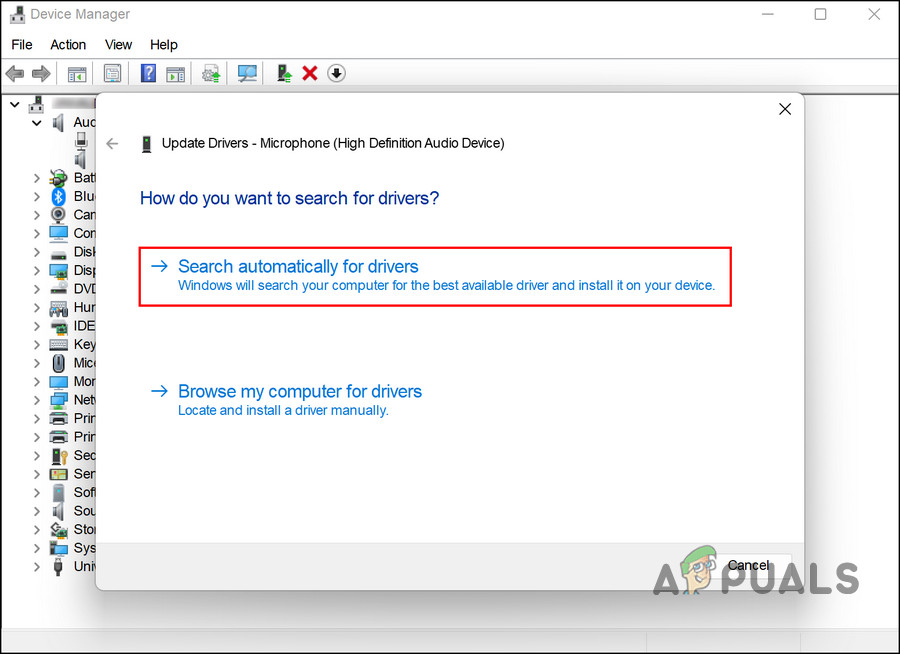 Allow the Device Manager to search for drivers 