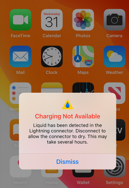 "Charging Not Available" pop-up alert on iPhone 
