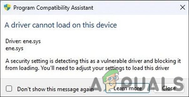 A driver cannot load on this device error