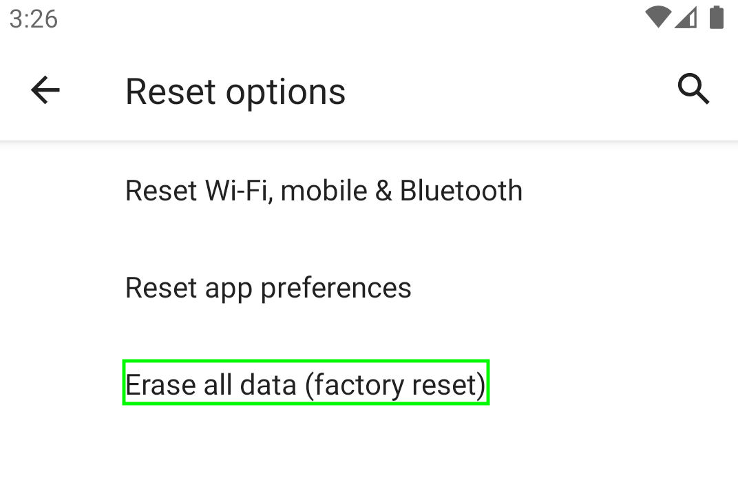 Factory resetting Android phone
