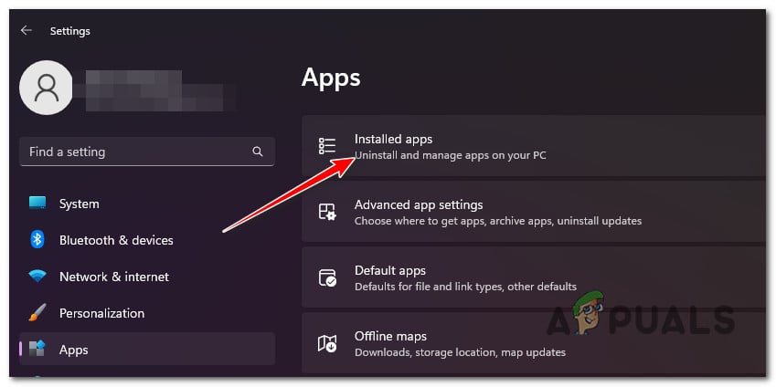 Access the installed apps menu