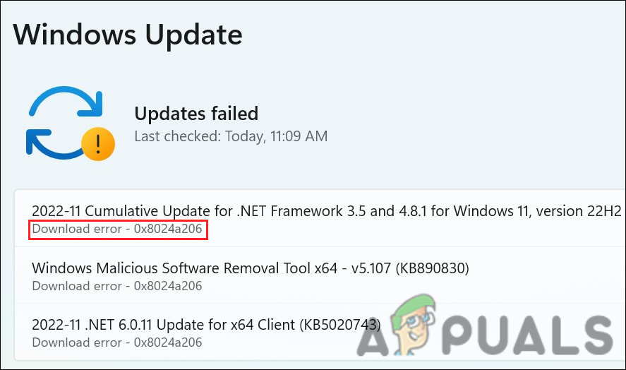 Windows Update error 0x8024a206