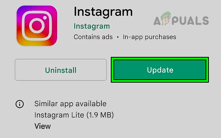 Atualize o aplicativo do Instagram para a versão mais recente