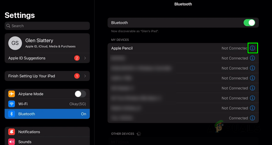Remove Apple Pencil from the iPad's Bluetooth Settings