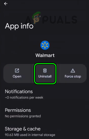 Uninstall the Walmart App on the Android Phone
