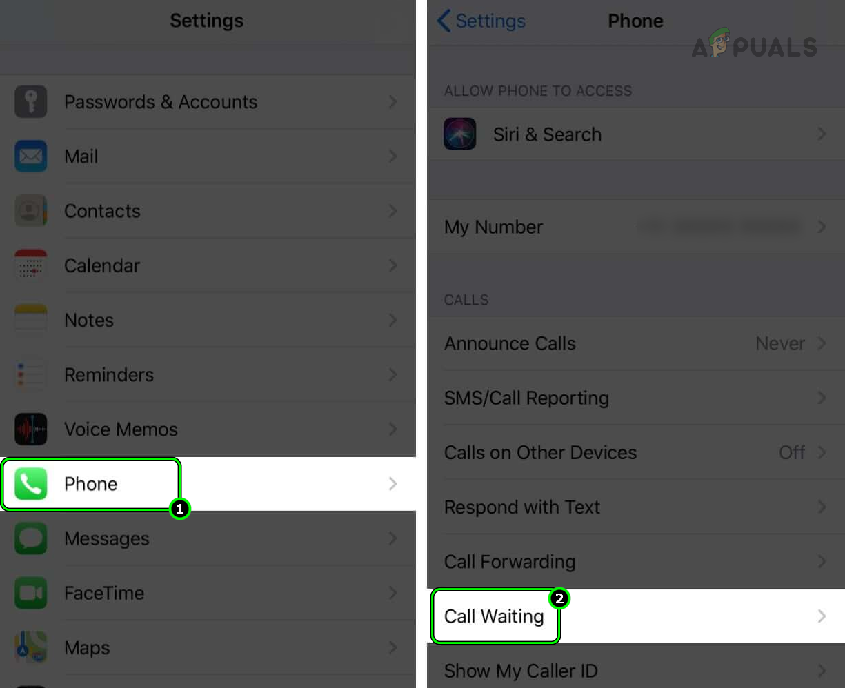 Open Call Waiting in the iPhone's Settings