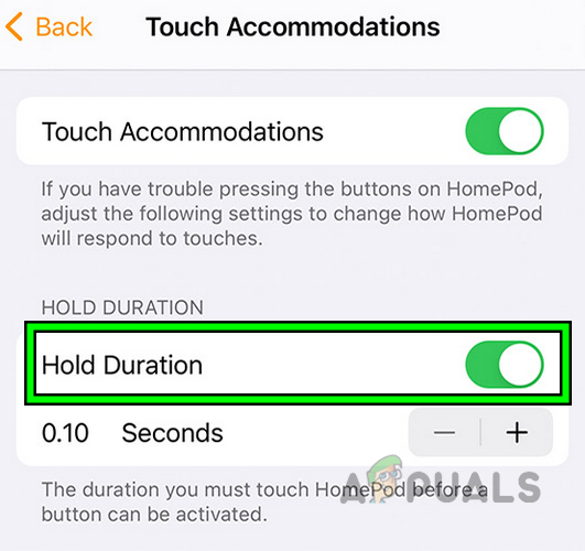 Disable Hold Duration in the iPad's Touch Accommodations Settings