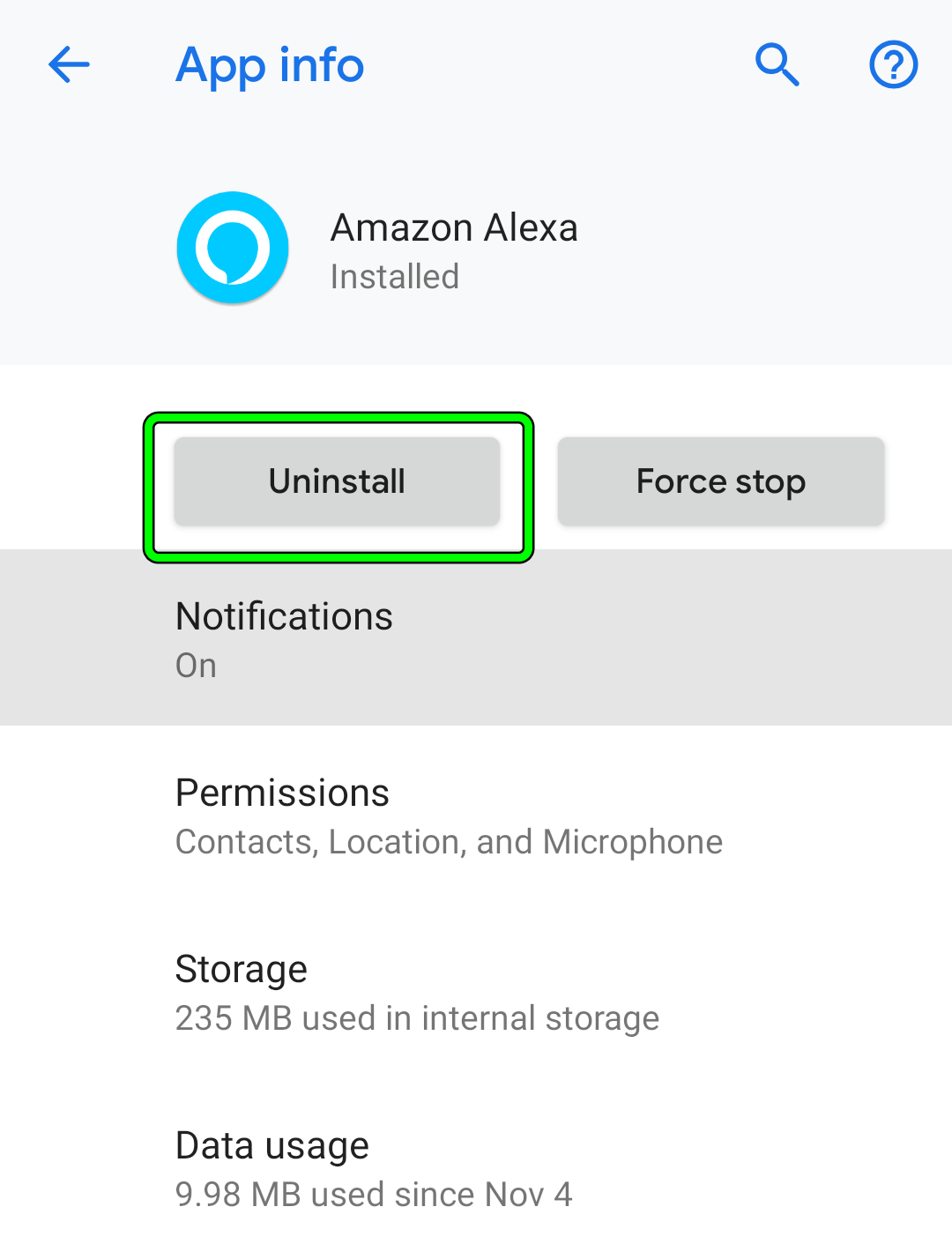 Uninstall the Alexa App