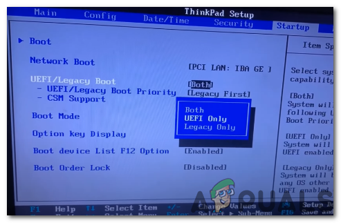 select UEFI/Legacy Boot