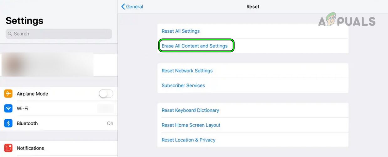 Erase All Content and Settings of the iPad to Factory Reset it