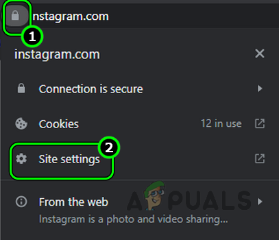 Open Instagram Site Settings in Chrome