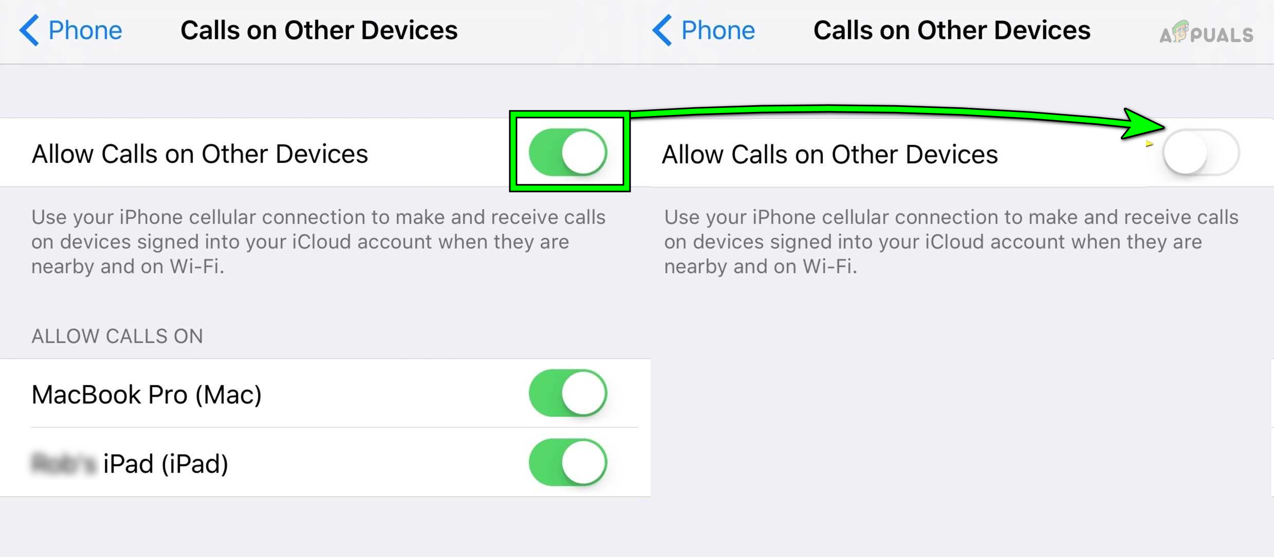 Disable Allow Calls on Other Devices on the iPhone