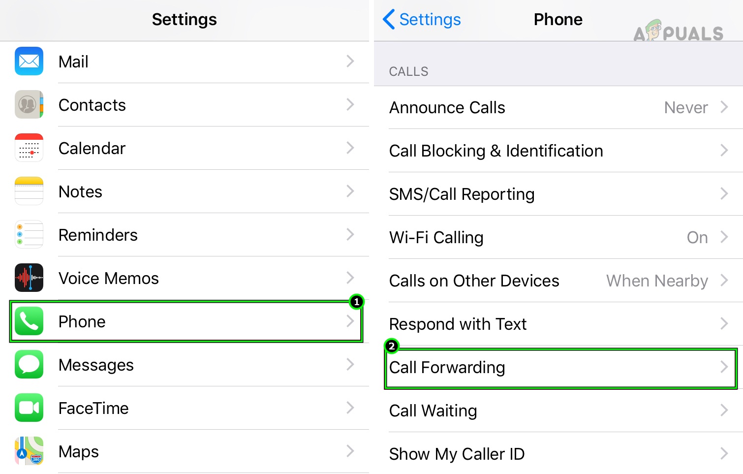 Open the iPhone's Call Forwarding Settings