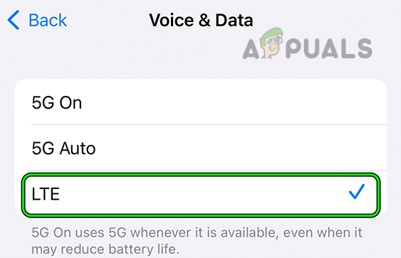 Select LTE in the iPhone's Voice & Data Options