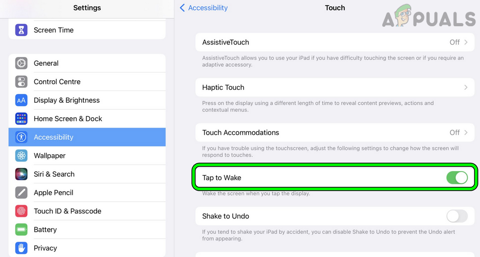 Disable Tap to Wake in the iPad's Accessibility Settings
