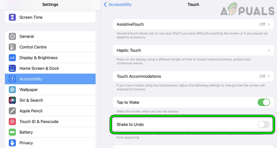 Disable Shake to Undo in the iPad's Accessibility Settings