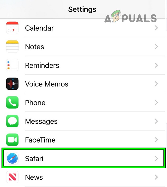 Open Safari in iPhone Settings