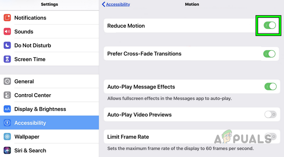 Enable Reduce Motion in the iPad's Motion Settings