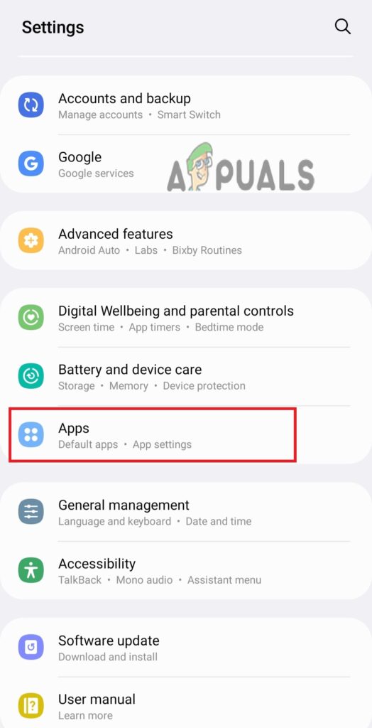 Go to Settings and select Apps
