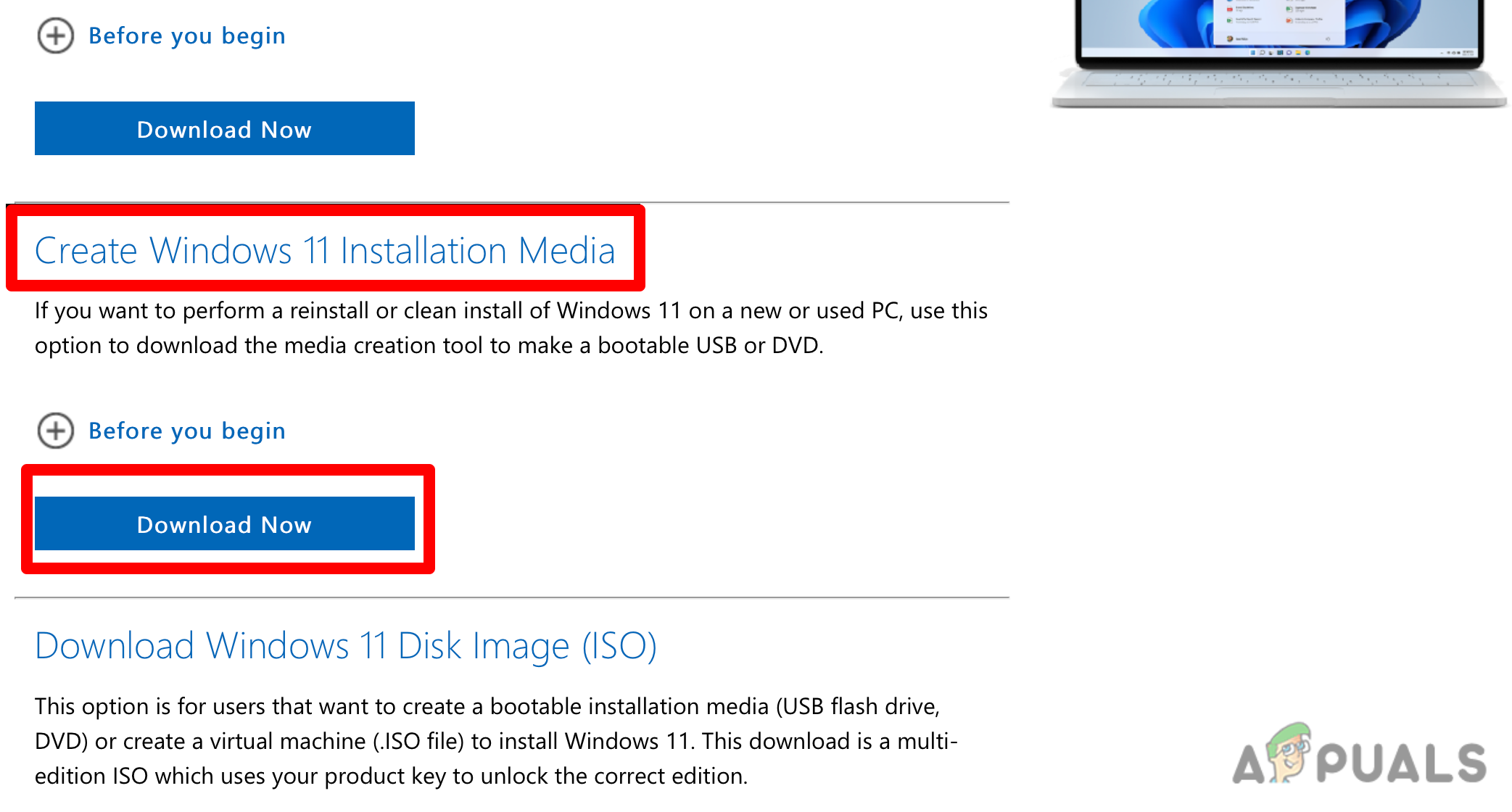 Click the Download now button on the "Create Windows 11 Installation Media