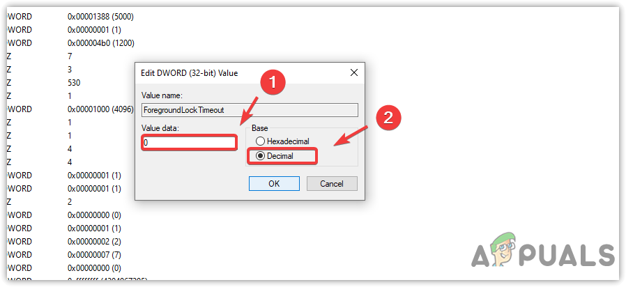 Editing a ForegroundLockTimeout registry value