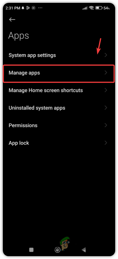Navigating to Manage Apps settings
