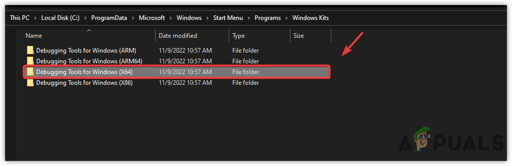 Navigating to the debugging tools folder according to the Windows architecture