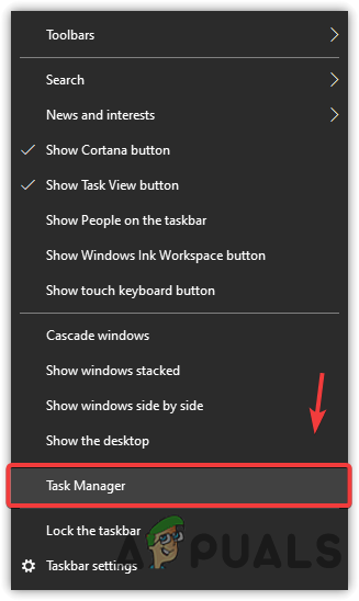 Opening Task Manager from the taskbar context menu