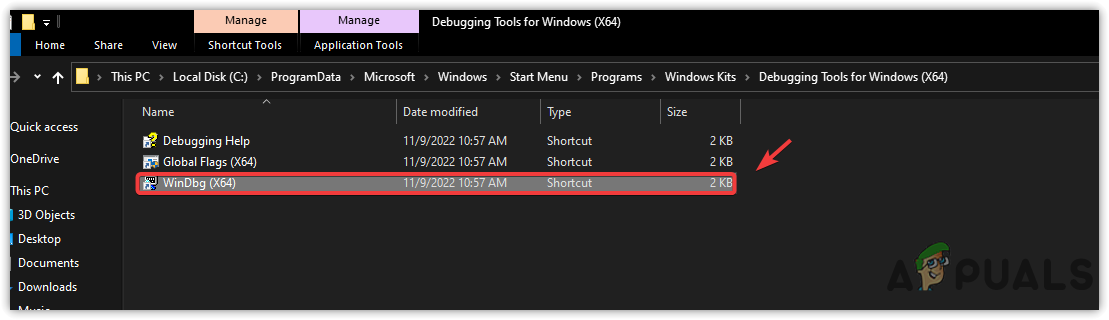 Opening Windows debug tool