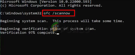 Running system file checker on the command prompt.